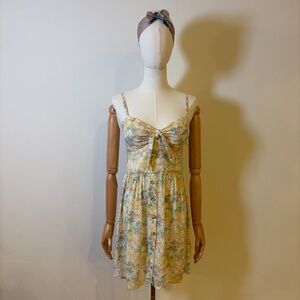 🌸  A.U.W. Floral Tie Front Shirred Mini Dress - NWT